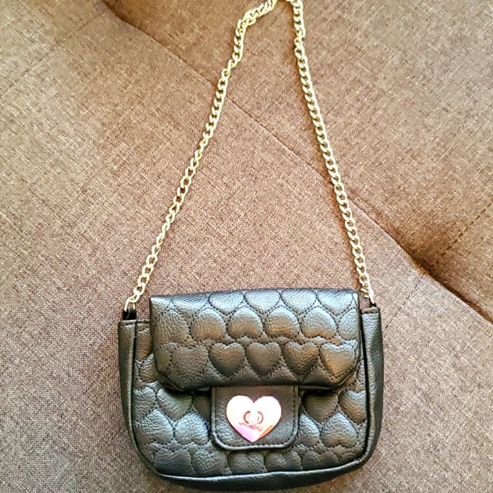 Girls Heart Decor Textured Flap Square Bag New